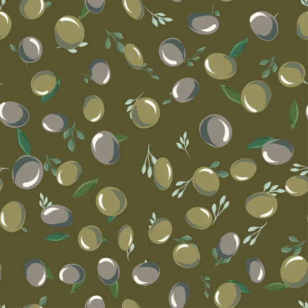 橄榄叶和橄榄的无缝图案 — 图库矢量图片