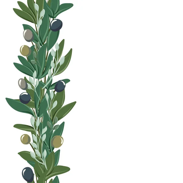 Fronteira sem costura com folhas de oliveira e azeitonas —  Vetores de Stock