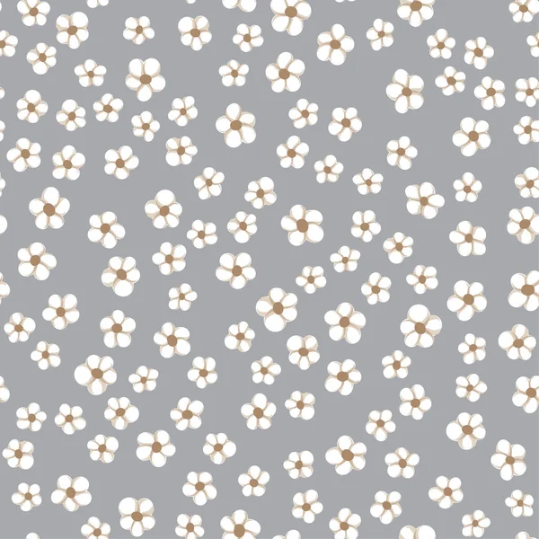 Vektor Vzor Bezešvé Malými Bílými Jednoduché Květy Šedém Pozadí — Stockový vektor
