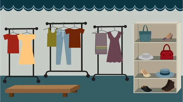 vektör handdrawn düz illüstrasyon - Giyim Mağazası