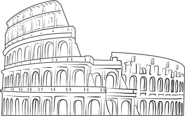 Colosseum - siyah anahat boya beyaz arka plan üzerinde