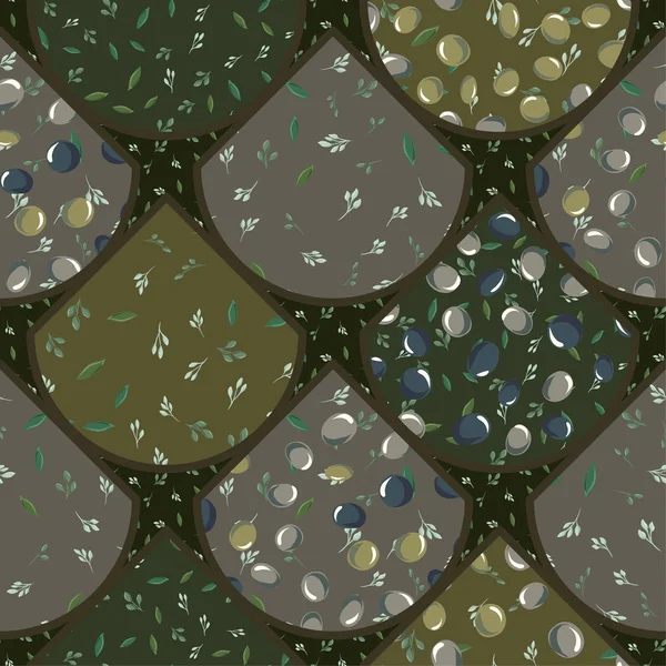 オリーブの葉とオリーブのシームレス パターン — ストックベクタ