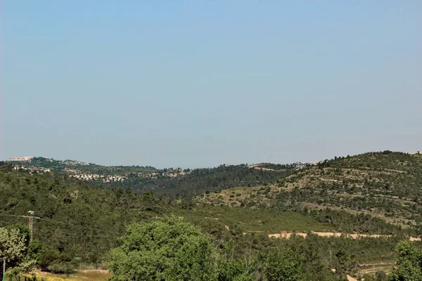 Foto Montanhas Verdes Com Assentamentos Perto Jerusalém Israel — Fotografia de Stock