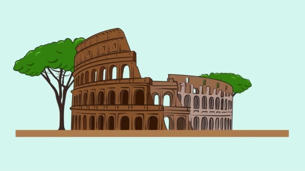 Animatie van de bezienswaardigheden van Rome - Coliseum — Stockvideo