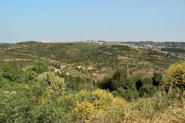 Foto Montanhas Verdes Com Assentamentos Perto Jerusalém Israel — Fotografia de Stock