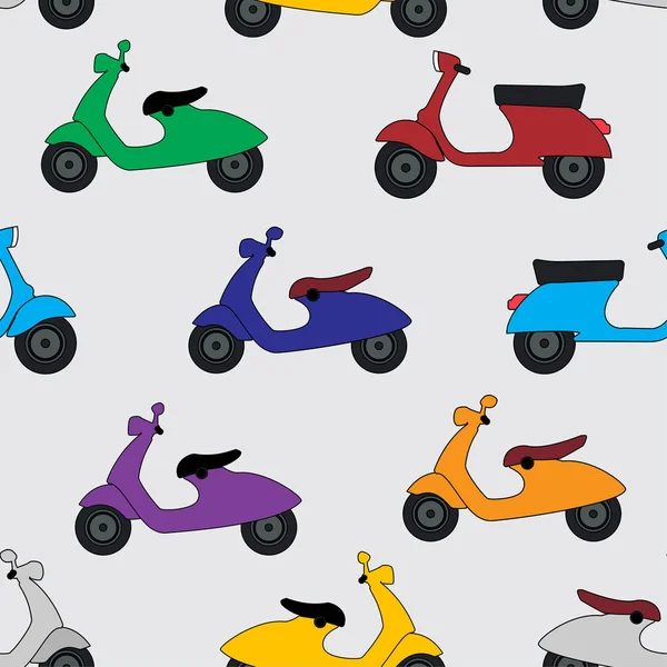 Seamless Pattern Colorful Vector Handdrawn Paint Italian Moped Lightgray Background — Stock Vector