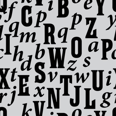 farklı boyutlarda, gri bir arka plan üzerinde siyah harflerle büyük ve küçük harf, harf ile Seamless modeli