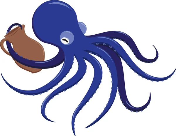 Vector Colorido Dibujo Pulpo Con Jarrón Sobre Fondo Blanco Ilustración — Vector de stock