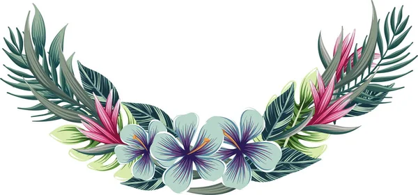 Couronne florale demi-ronde aux plantes tropicales — Image vectorielle