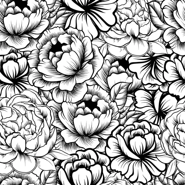 Patrón sin costuras con dibujos de peonías flores — Vector de stock