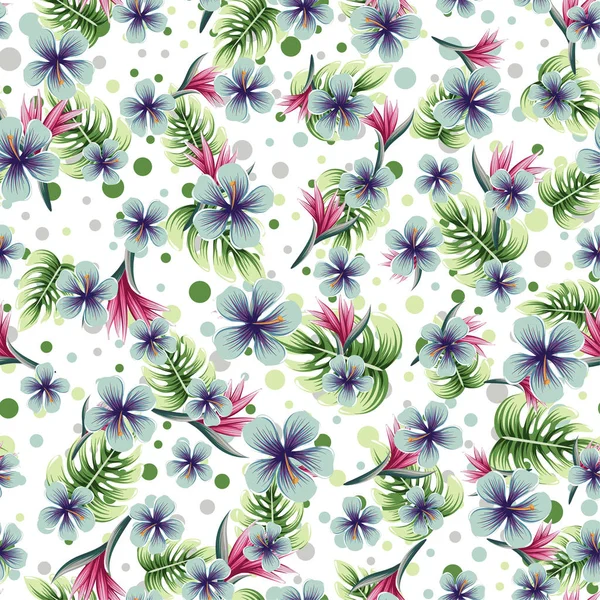 a seamless colorful pattern with tropical plants