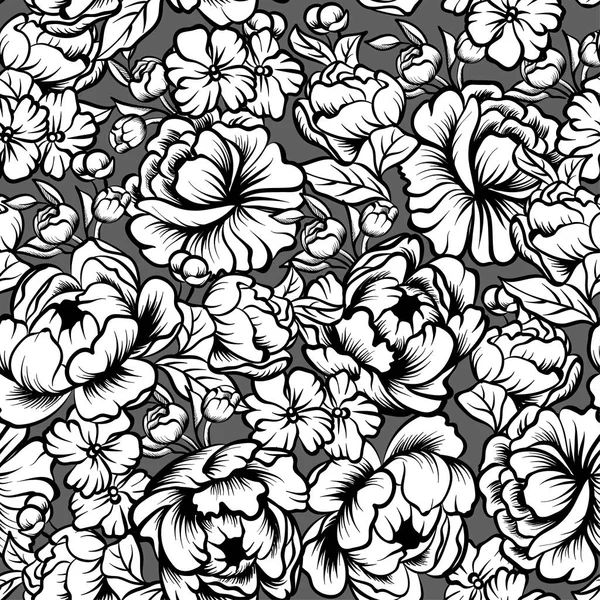 Patrón sin costuras con dibujos de peonías flores — Vector de stock
