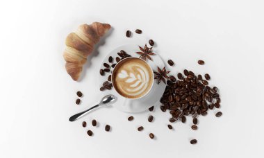kahve çekirdekleri ile kahve fincan, 3d render
