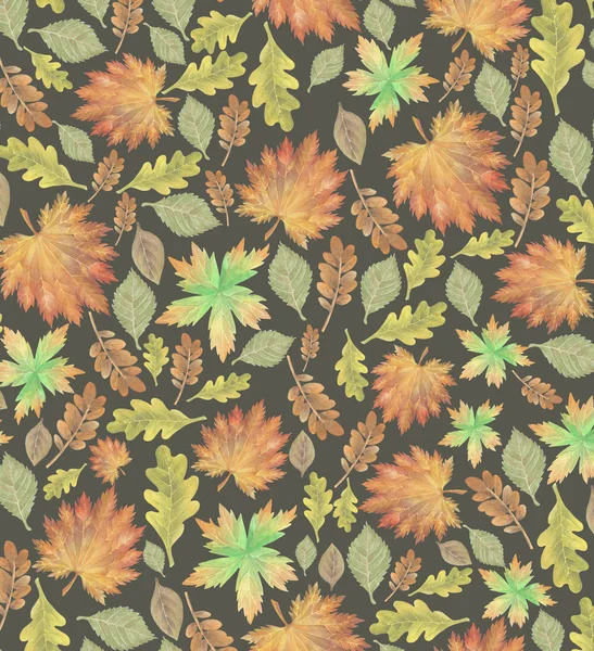 水彩秋叶的无缝图案 — 图库照片