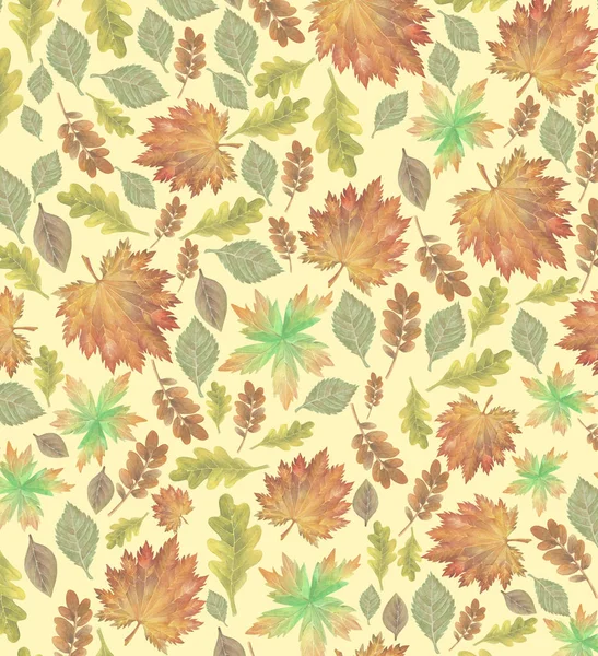 Um padrão sem costura com folhas de outono aquarela — Fotografia de Stock