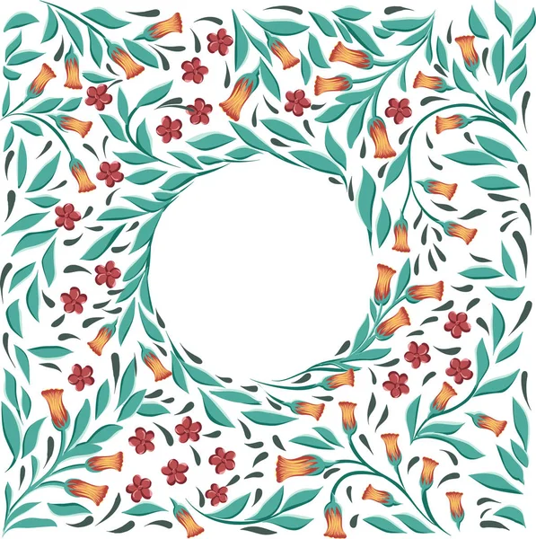 Couronne de cadre floral ronde avec différentes fleurs — Image vectorielle