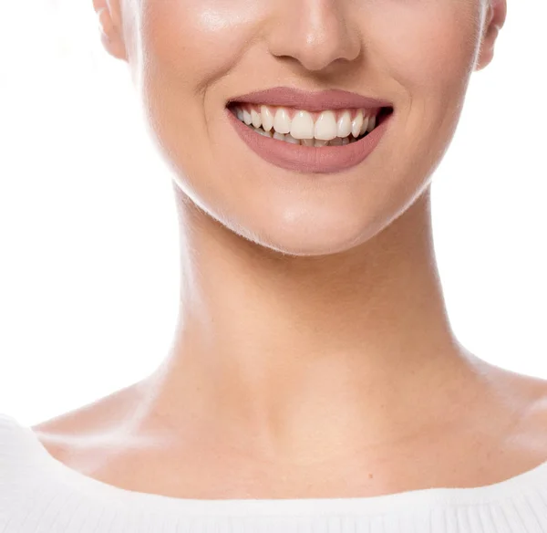 Retrato Belleza Atractiva Joven Caucásica Feliz Sonriente Mujer Aislada Blanco —  Fotos de Stock