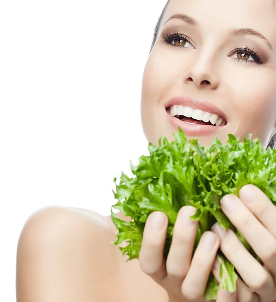 Portrait Attractive Caucasian Smiling Woman Isolated White Studio Shot Salat Stock Picture