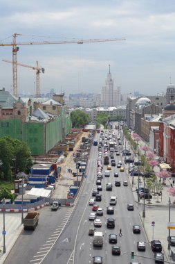 Moskova, Rusya - 15 Mayıs 2018: Hava çatı görünümü Moskova tarihi merkezindeki bakış açısından.