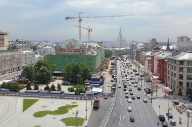 Moskova, Rusya - 15 Mayıs 2018: Hava çatı görünümü Moskova tarihi merkezindeki bakış açısından.