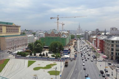 Moskova, Rusya - 15 Mayıs 2018: Hava çatı görünümü Moskova tarihi merkezindeki bakış açısından.
