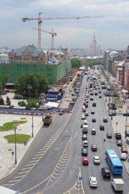 Moskova, Rusya - 15 Mayıs 2018: Hava çatı görünümü Moskova tarihi merkezindeki bakış açısından.