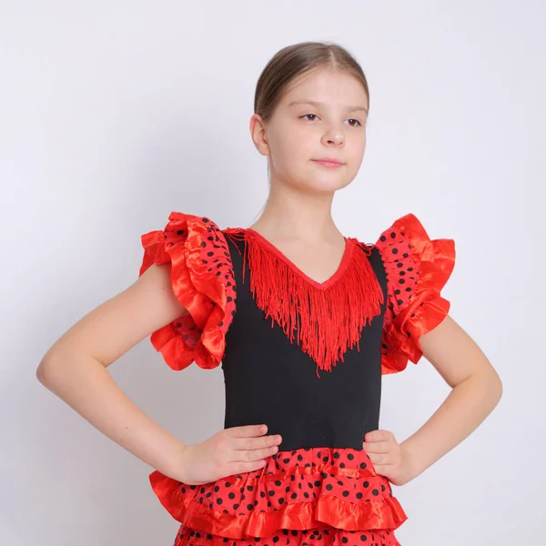 Studio Immagine Teen Girl Europea Come Ballerina Flamenco Spagnolo — Foto Stock