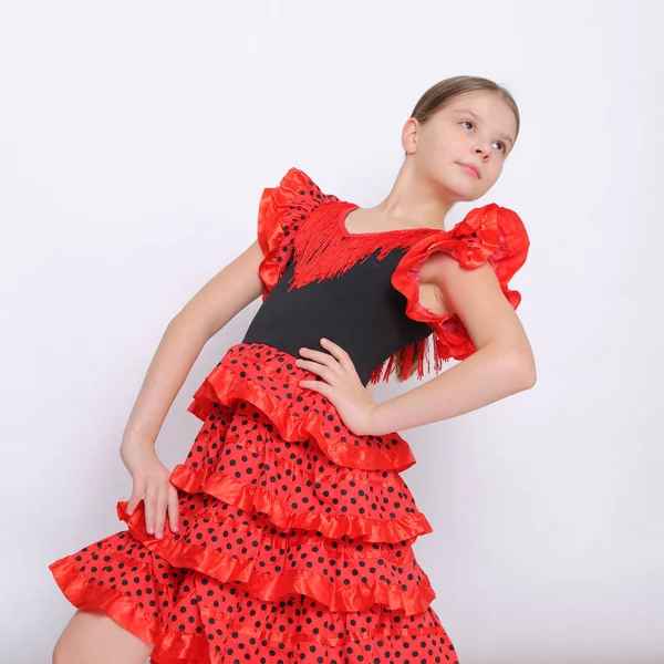 Imagem Estúdio Menina Adolescente Europeia Como Uma Dançarina Flamenco Espanhol — Fotografia de Stock