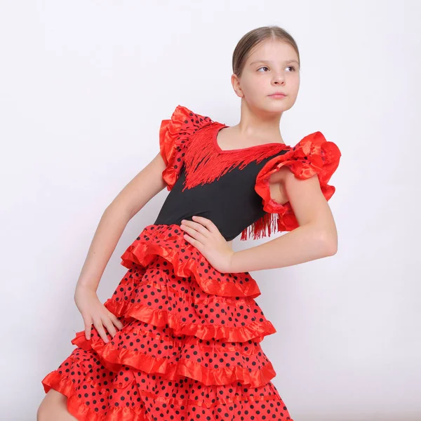 Studio Immagine Teen Girl Europea Come Ballerina Flamenco Spagnolo — Foto Stock