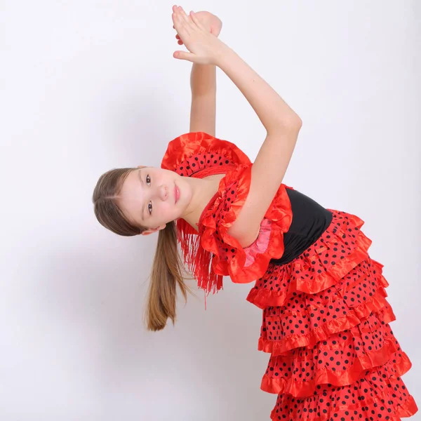 Studiobilde Europeisk Tenåringsjente Som Flamenco Spansk Danser – stockfoto