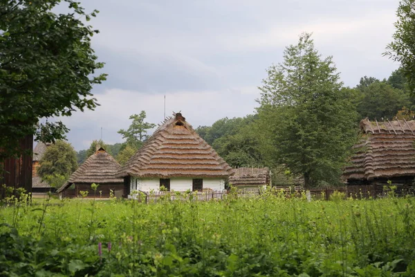 Polonia Sanok Agosto 2018 Auténticos Edificios Antiguos Madera Museo Etnográfico —  Fotos de Stock