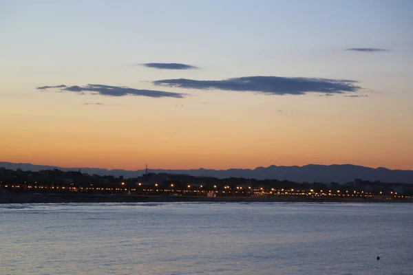 Vista Pitoresca Pôr Sol Sobre Mar Valência — Fotografia de Stock