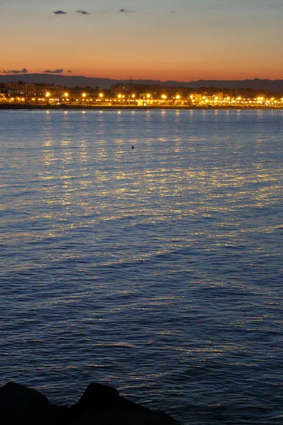 Mediterrane Zonsondergang Aan Zee Valencia — Stockfoto