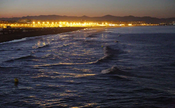 Vista Mediterrânea Para Pôr Sol Mar Valência — Fotografia de Stock