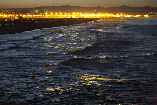 Coucher Soleil Méditerranéen Sur Mer Valence — Photo