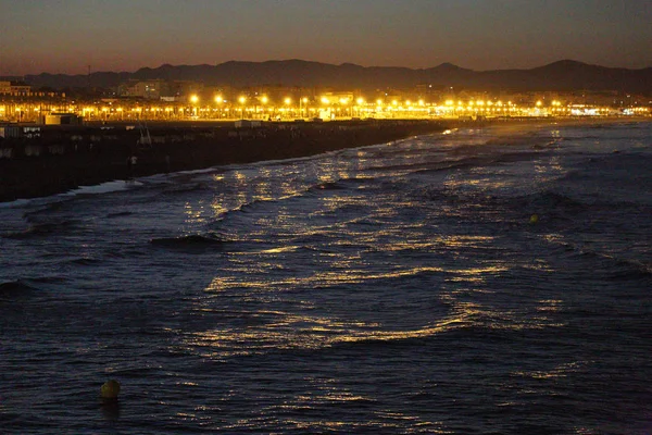 Vista Pitoresca Pôr Sol Sobre Mar Valência — Fotografia de Stock