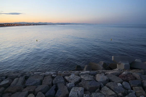 Vista Pitoresca Pôr Sol Sobre Mar Valência — Fotografia de Stock