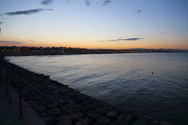 Schilderachtige Zonsondergang Aan Zee Valencia — Stockfoto