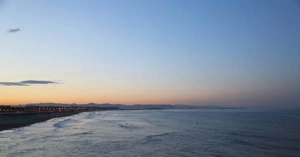 Schilderachtige Zonsondergang Aan Zee Valencia — Stockfoto