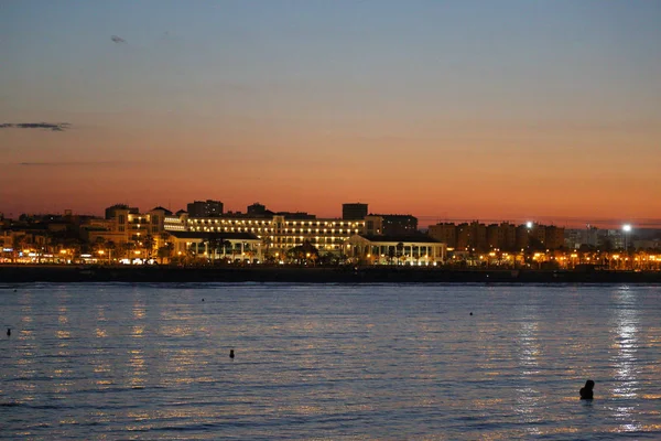 Pittoresca Vista Tramonto Sul Mare Valencia — Foto Stock