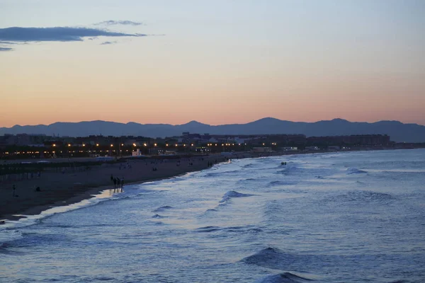 Schilderachtige Zonsondergang Aan Zee Valencia — Stockfoto