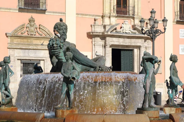 Valencia Spanyolország Június 2018 Valencia Turia Folyó Szökőkút Plaza Virgen — Stock Fotó