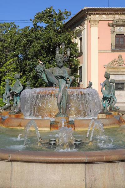 Valencia Španělsko Června 2018 Fontána Valencia Turia Náměstí Plaza Virgen — Stock fotografie