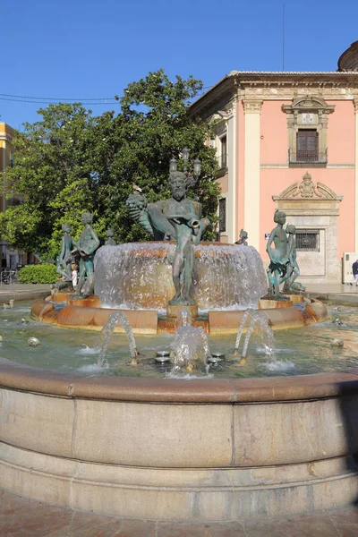 Valencia Spanien Juni 2018 Valencia Turia River Fountain Plaza Virgen — Stockfoto