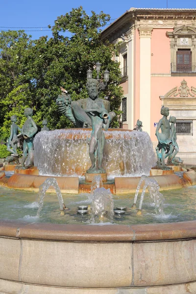 Valencia Španělsko Června 2018 Fontána Valencia Turia Náměstí Plaza Virgen — Stock fotografie