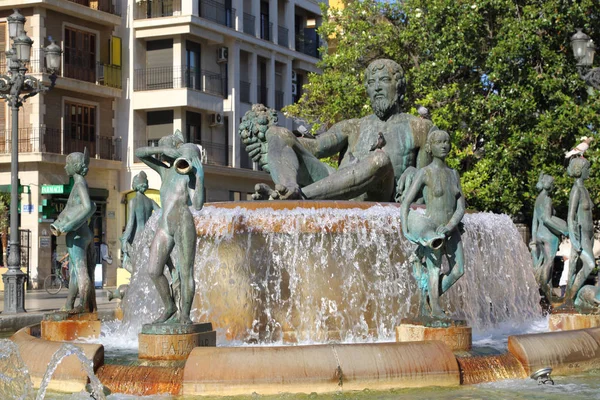 Valencia Spanien Juni 2018 Valencia Turia River Fountain Plaza Virgen — Stockfoto