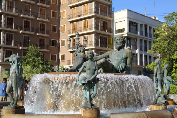 Valencia España Junio 2018 Fuente Del Río Valencia Turia Plaza — Foto de Stock