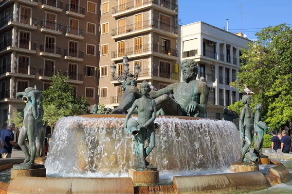 Valencia España Junio 2018 Fuente Del Río Valencia Turia Plaza — Foto de Stock