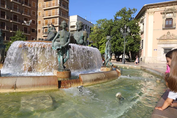 Valencia Spanien Juni 2018 Valencia Turia River Fountain Plaza Virgen — Stockfoto