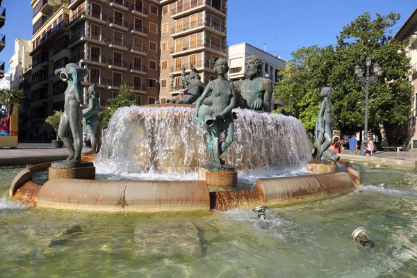Valencia Spanyolország Június 2018 Valencia Turia Folyó Szökőkút Plaza Virgen — Stock Fotó